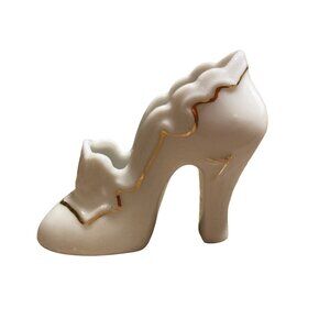 2" Vintage Porcelain High Heel Shoe Figurine With Gold Trim #TN-25